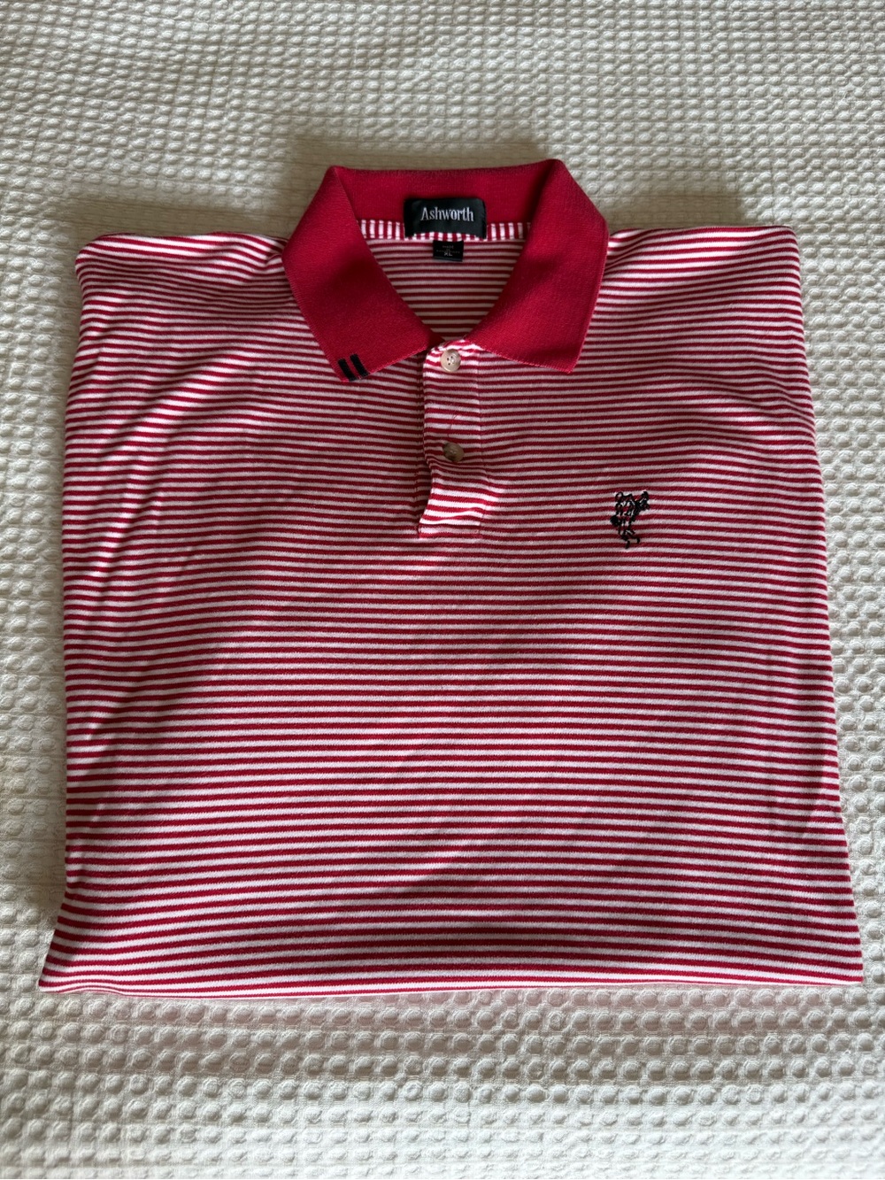 Vintage Ashworth Golf Red & White Striped Polo Shirt 1990s like New w Sleeve hit - Picture 6 of 6